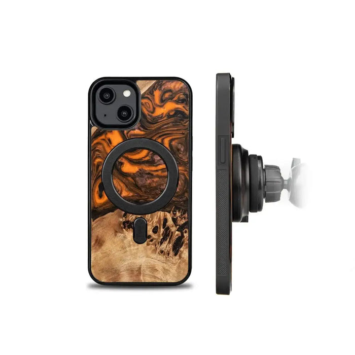 Wood and resin case for iPhone 15 MagSafe Bewood Unique Orange - orange and black - Cell phone cases
