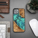 Wood and resin case for iPhone 15 Plus Bewood Unique Turquoise - turquoise and black - Cell phone cases