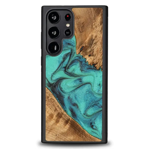 Wood and Resin Case for Samsung Galaxy S23 Ultra Bewood Unique Turquoise - Turquoise Black - Cell phone cases