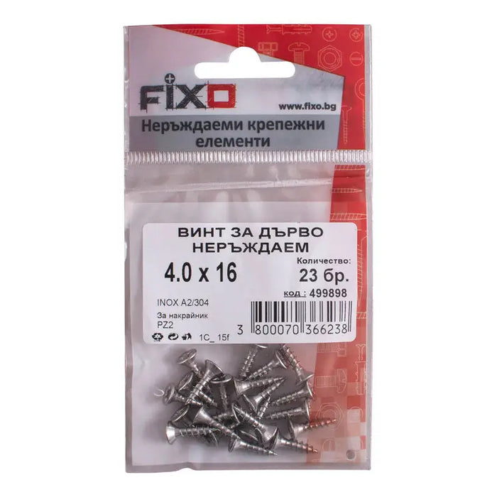 WOOD SCREW 4X16 MM STAINLESS STEEL FIXO 23 PCS DIN7505 - Винтове<<<Винтове и болтови съединения<<<Инструменти и