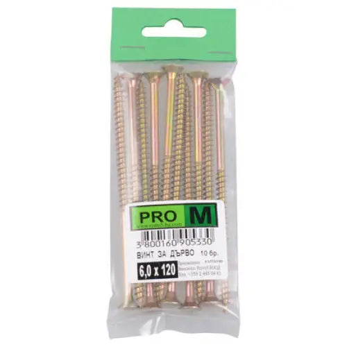 WOOD SCREW 6X120 MM PRO M 10 PCS - Винтове<<<Винтове и болтови съединения<<<Инструменти и железария<<<Praktiker