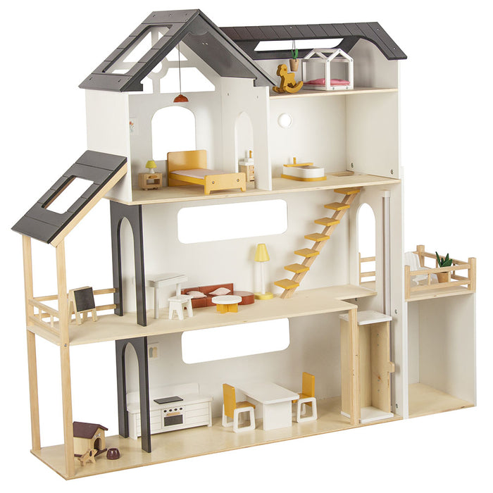 Дървена къща за кукли Wooden - Нанси, на 3 нива