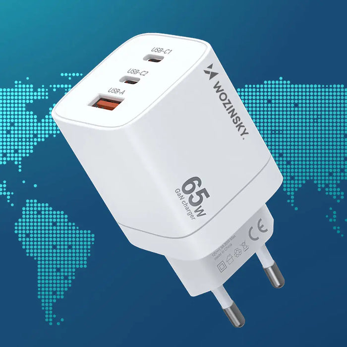 Wozinsky CGWCW 65W GaN Wall Charger USB-A / 2 x USB-C - White - Cell phone USB charger<<<HurtelXML