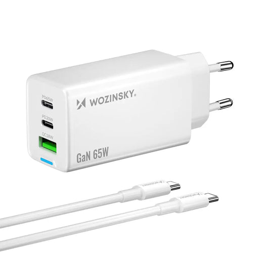 Wozinsky GaN 65W Charger with 2xUSB-C USB Ports with 65W CC Cable - White - Cell phone USB charger<<<HurtelXML