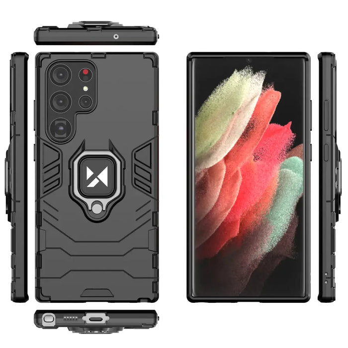 Wozinsky Ring Armor case for Samsung Galaxy S23 Ultra armored cover magnetic holder ring black - Cell phone cases