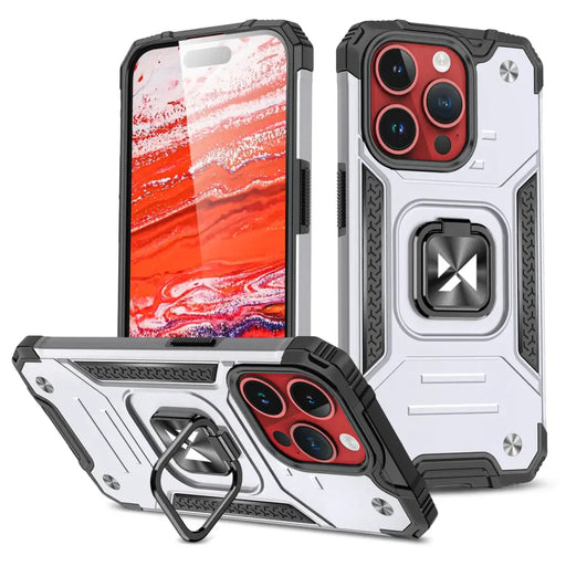 Wozinsky Ring Armor iPhone 15 Pro Max Ring Armor Case - Silver - Cell phone cases and covers<<<HurtelXML