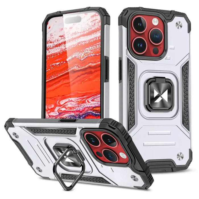 Wozinsky Ring Armor iPhone 15 Pro Max Ring Armor Case - Silver - Cell phone cases and covers<<<HurtelXML
