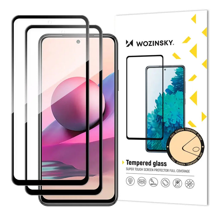 Wozinsky Set of 2x Super Durable Full Glue Tempered Glass Full Screen with Frame Case Friendly Xiaomi Redmi Note 10