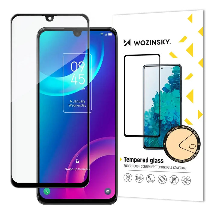 Wozinsky Super Durable Full Glue Tempered Glass Full Screen With Frame Case Friendly TCL 30 5G Black - Cell phone