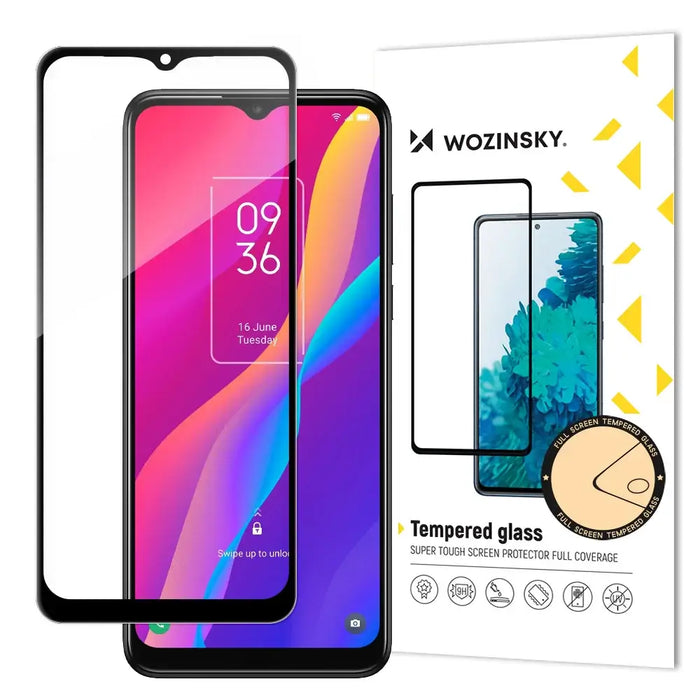 Wozinsky super tough Full Glue tempered glass full screen with Case Friendly TCL 30E black frame - Cell phone tempered