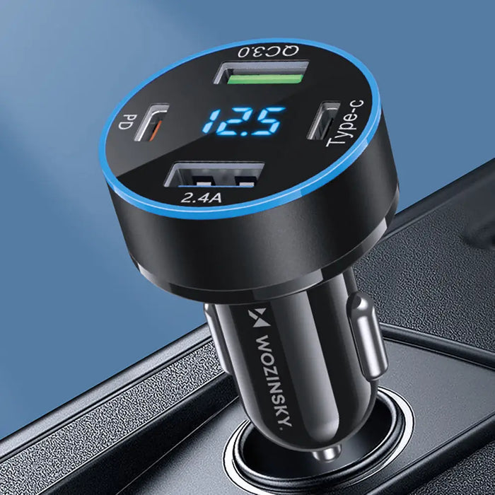 Wozinsky WDCCB Car Charger with Display 50W 2xUSB-C / 2xUSB-A - Black - Cell phone USB charger<<<HurtelXML