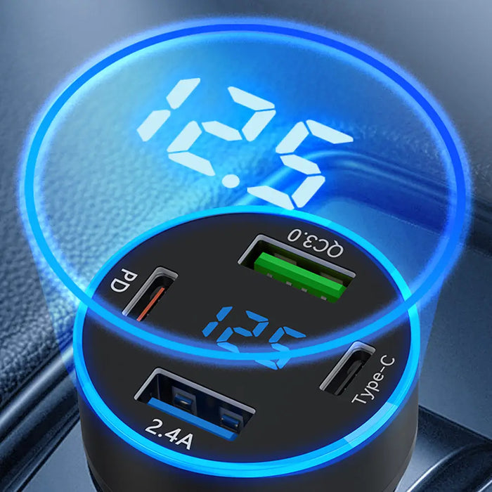 Wozinsky WDCCB Car Charger with Display 50W 2xUSB-C / 2xUSB-A - Black - Cell phone USB charger<<<HurtelXML