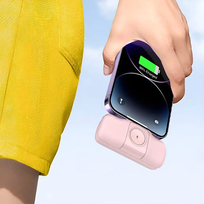 Wozinsky WF16-YCS 5000mAh 15W USB-C Mini Power Bank with Built-in USB-C Cable and Apple Watch Charger - Pink
