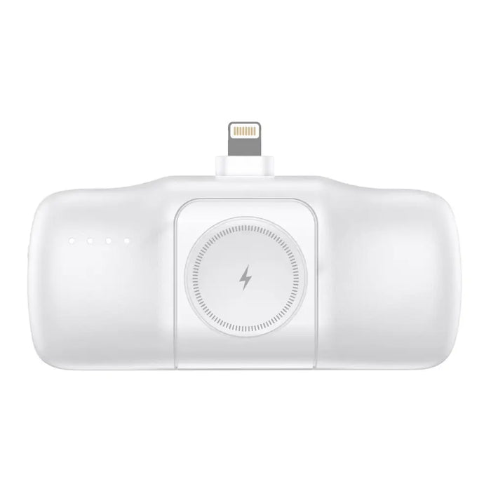 Wozinsky WF16-YLS 5000mAh 15W Lightning Mini Power Bank with Built-in USB-C Cable and Apple Watch Charger - White