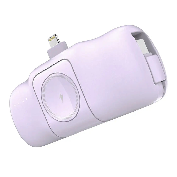 Wozinsky WF16-YLS 5000mAh 15W Lightning Mini Power Bank with Built-in USB-C Cable and Apple Watch Charger - Purple