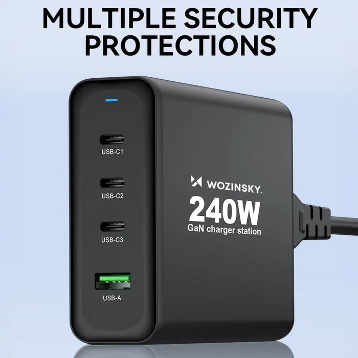 Wozinsky WGCSB 240W GaN Wall Charger USB-A / 3 x USB-C - Black - Cell phone USB charger<<<HurtelXML