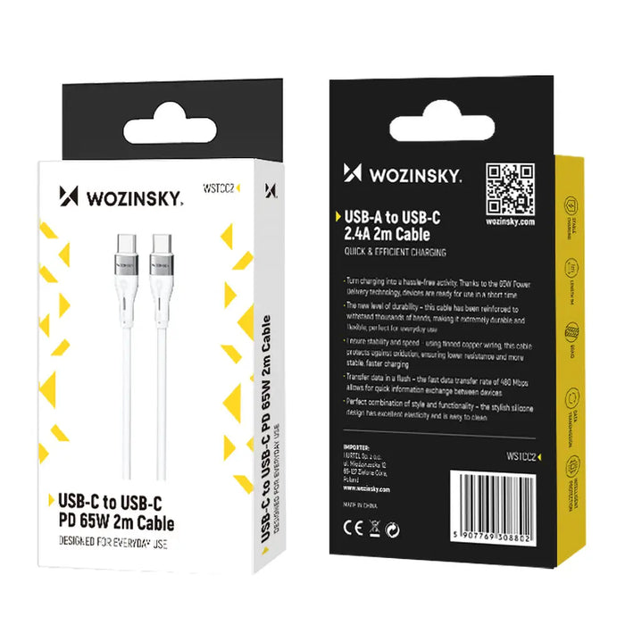 Wozinsky WSTCC2 USB-C / USB-C PD 65W cable 2 m - white - Cell phone cables<<<HurtelXML