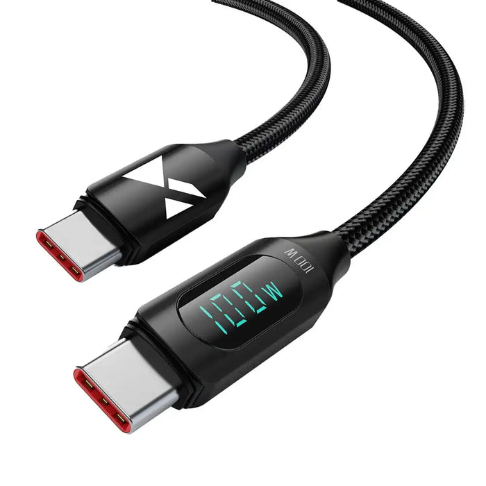 Wozinsky WUCCC1 USB-C - USB-C PD 100W 480Mb/s cable 1m with display - black - Cell phone cables<<<HurtelXML