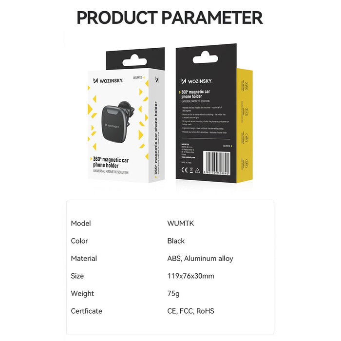 Wozinsky WUMTK magnetic phone holder for car air vent - black - Uchwyty samochodowe do telefonów<<<HurtelXML