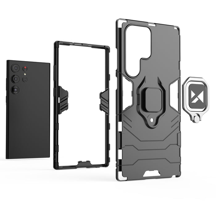 Wozinsky Ring Armor case for Samsung Galaxy S23 Ultra armored cover magnetic holder ring black