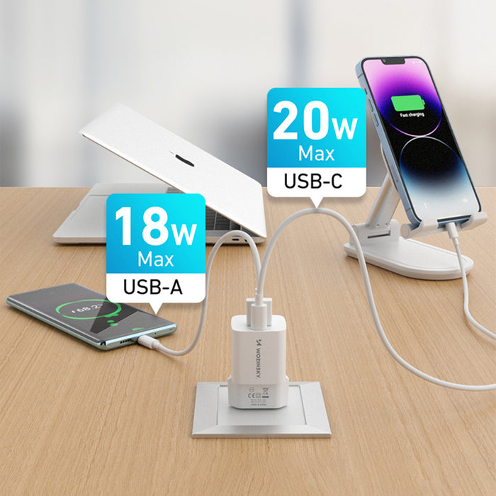 Wozinsky WWCEAC GaN USB-A USB-C 33W wall charger - white