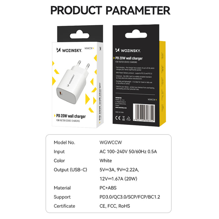 Wozinsky WGWCCW 20W USB-C wall charger - white