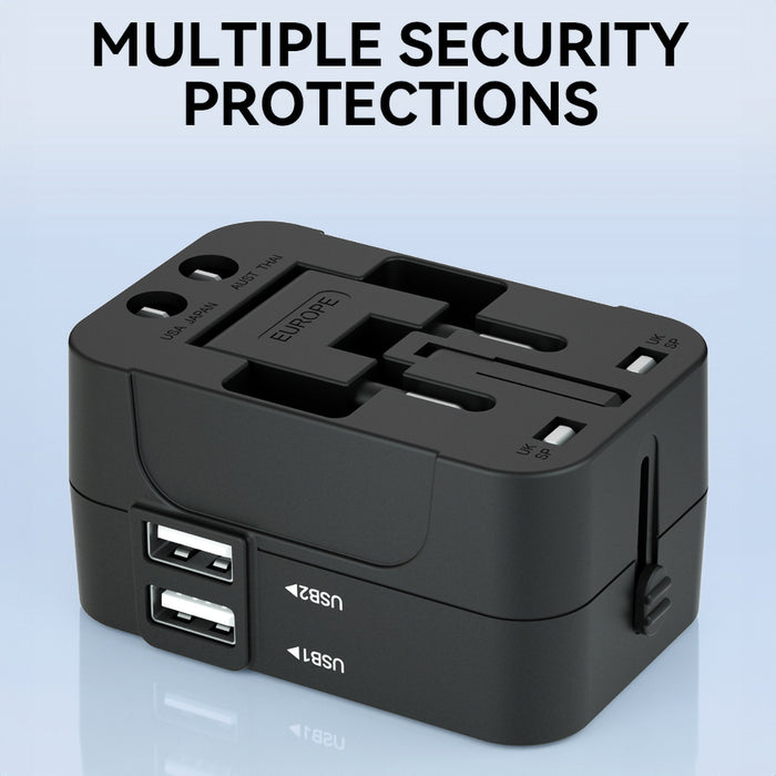 Wozinsky WUTWC travel adapter universal 24W EU / US / AUS / UK / 2x USB-A - black