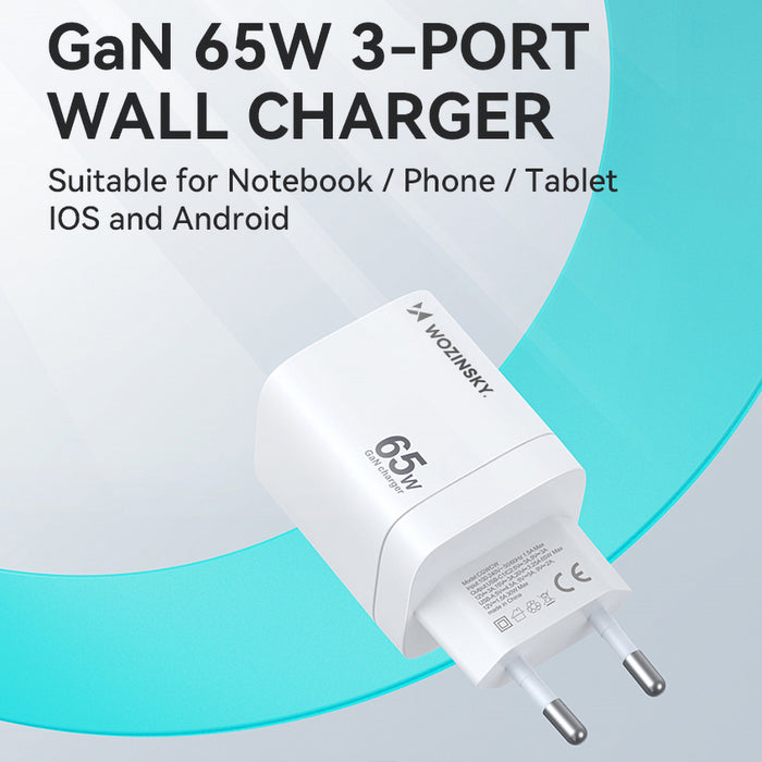 Wozinsky CGWCW 65W GaN Wall Charger USB-A / 2 x USB-C - White