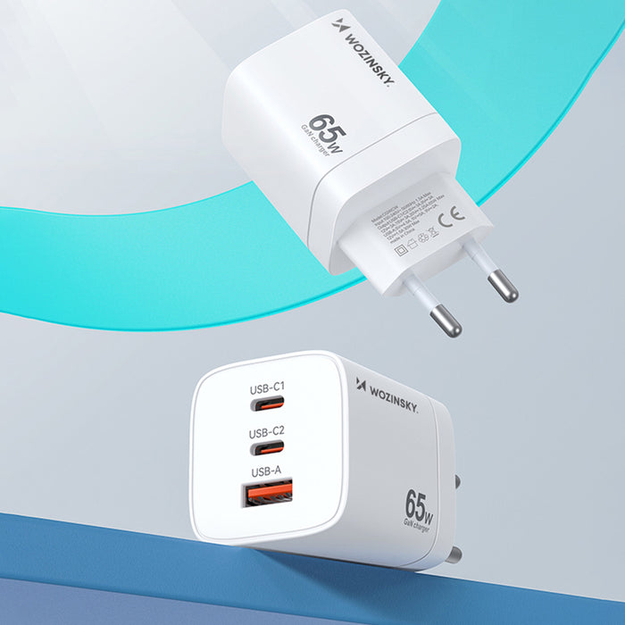 Wozinsky CGWCW 65W GaN Wall Charger USB-A / 2 x USB-C - White
