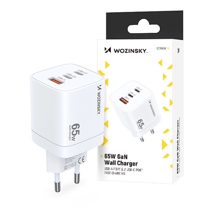 Wozinsky CGWCW 65W GaN Wall Charger USB-A / 2 x USB-C - White
