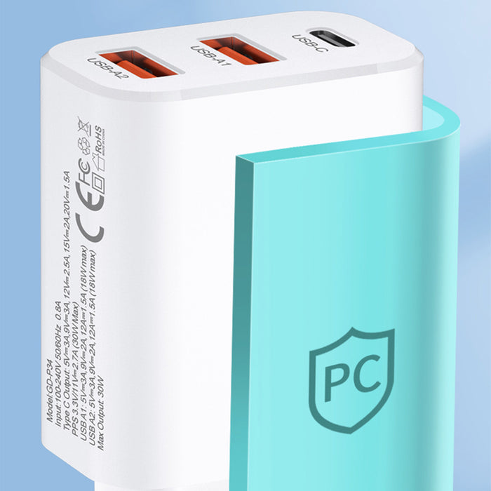 Wozinsky CWCUCW 30W USB-C / 2 x USB-A wall charger - white