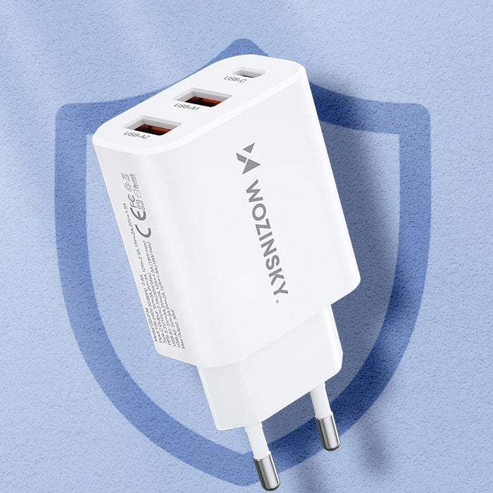 Wozinsky CWCUCW 30W USB-C / 2 x USB-A wall charger - white