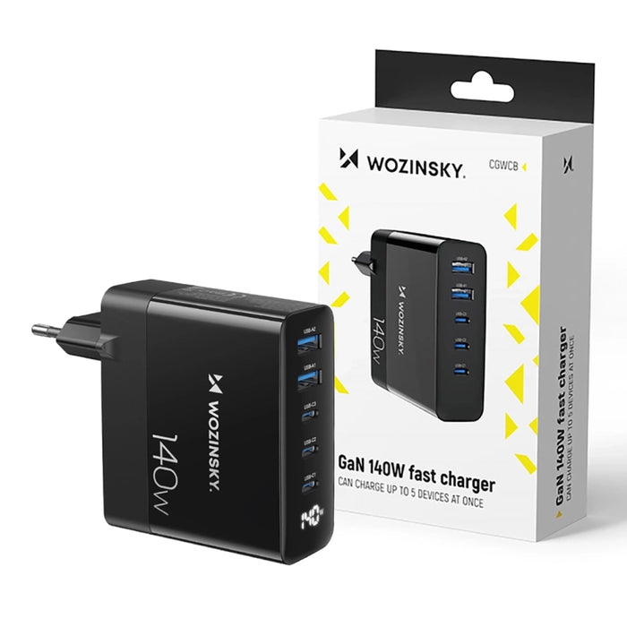 GaN Wozinsky CGWCB 140W Wall Charger 3 x USB-C / 2 x USB-A - Black