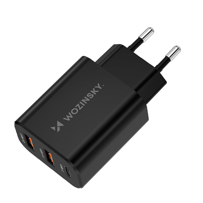 Wozinsky CWCUCB 30W USB-C / 2 x USB-A wall charger - black