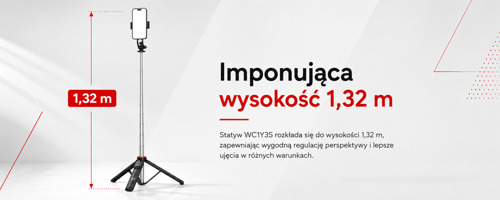 Wozinsky Selfie stick WC1Y3S telescopic tripod 1.3m with phone holder - black
