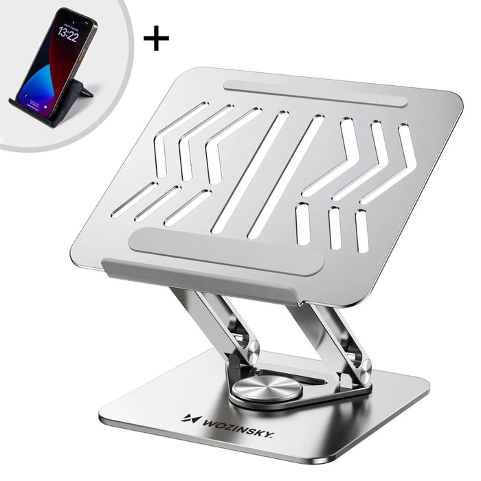 Wozinsky WRS-CPY84SS Aluminum Laptop and Tablet Stand + Free Smartphone Stand - Silver