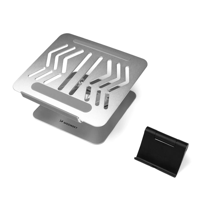Wozinsky WRS-CPY84SS Aluminum Laptop and Tablet Stand + Free Smartphone Stand - Silver