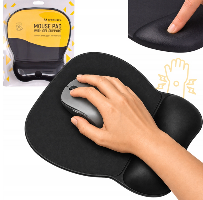Ergonomic Mouse Pad and Wrist Rest Gel Eco Leather Large Anti-Slip - Black