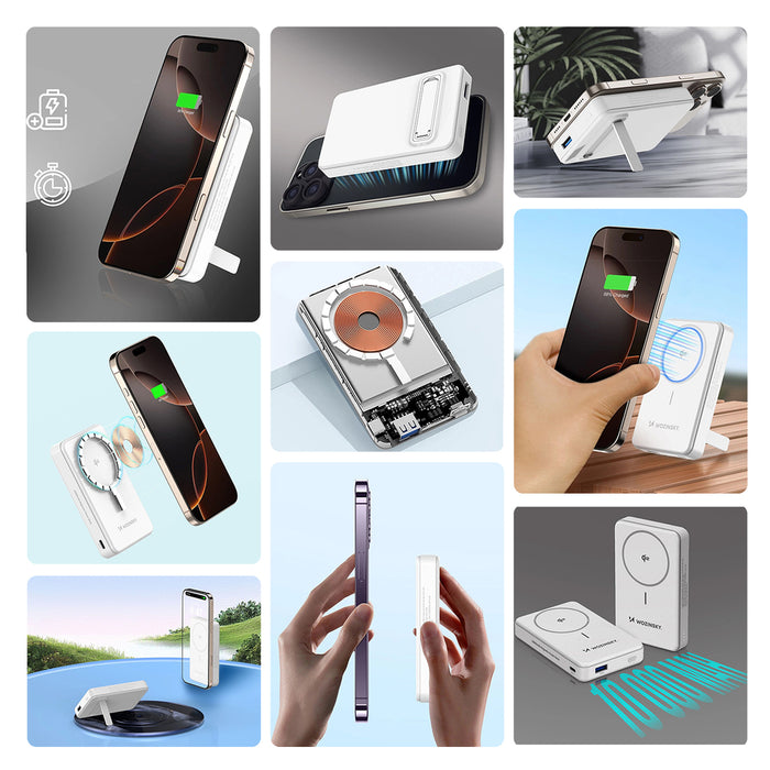 Powerbank Wozinsky WLWP-10KA0Y3WS 22.5W PD Qi2 10000 mAh, with stand, 1x USB-A, 1x USB-C - white