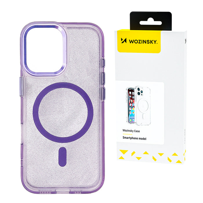 Wozinsky Glitter Case MagSafe for Samsung Galaxy S24 FE - Purple with Glitter