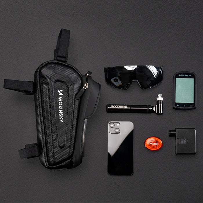 Wozinsky bicycle bag for the frame, armored, with a phone pocket, 1.7 l - black