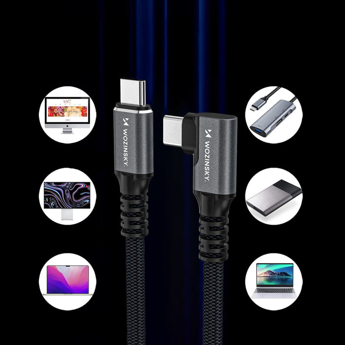 Wozinsky WPS2-UY41S USB-C USB4 40Gb/s 240W 2m Angled Cable - Black