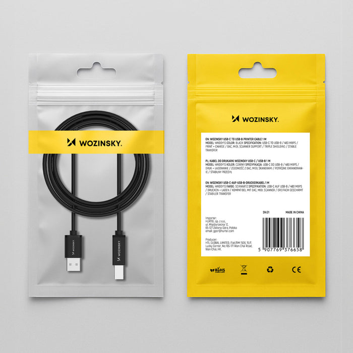 Wozinsky WKDDY4S USB-B - USB-A 480Mb/s Cable 1m - Black