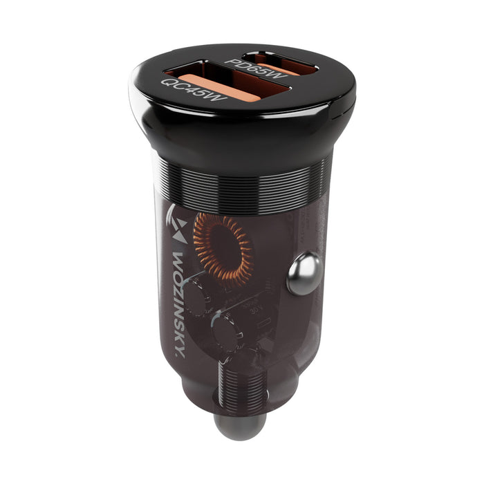 Wozinsky 65W Car Charger USB-C PD 65W / USB-A 45W QC 3.0 - Black