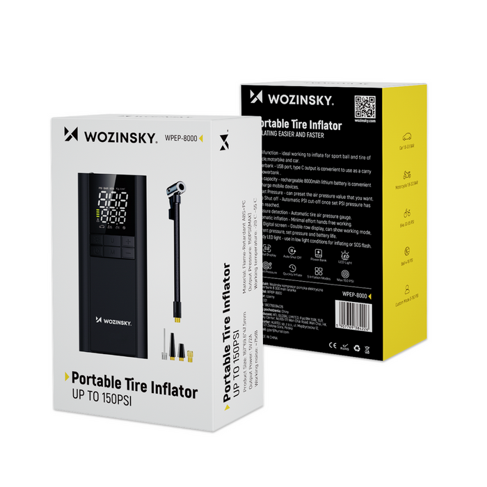 Wozinsky WPEP-8000 compressor, electric pump, 8000mAh power bank, flashlight - black