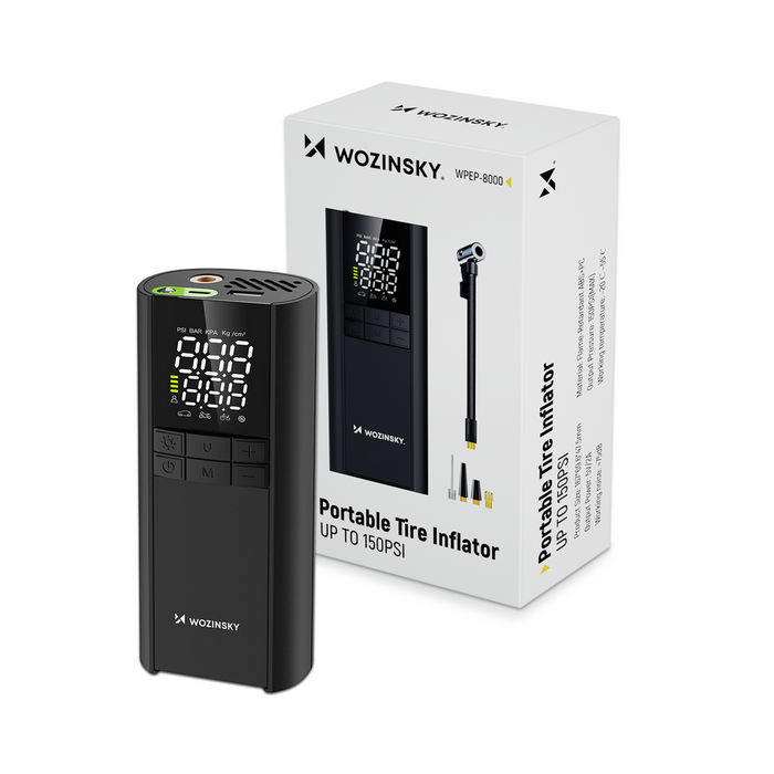 Wozinsky WPEP-8000 compressor, electric pump, 8000mAh power bank, flashlight - black