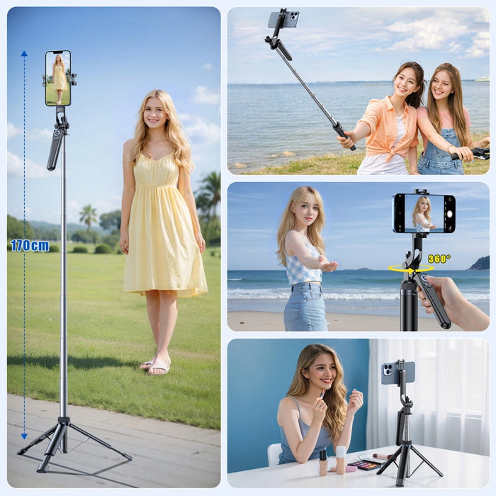 Selfie stick Wozinsky WC1Y70S telescopic tripod 1.7m with phone holder - black