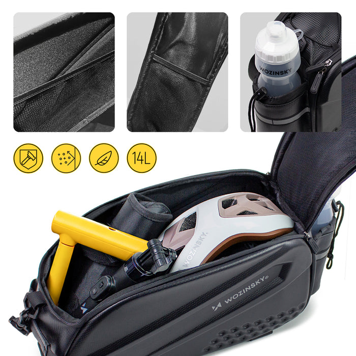 Wozinsky Bike Trunk Bag with Long Strap and Expandable Side Pockets - Black
