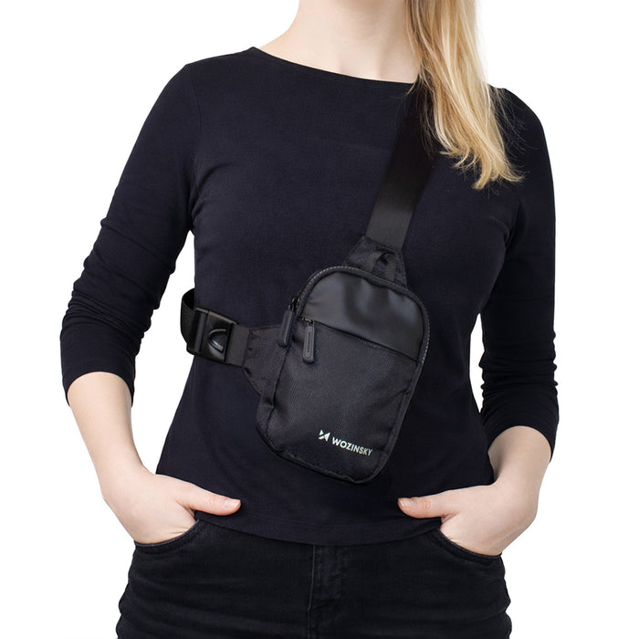 Wozinsky WMS-W1 Unisex Mini Shoulder Bag Waterproof Dual-Compartment for Phone - Black