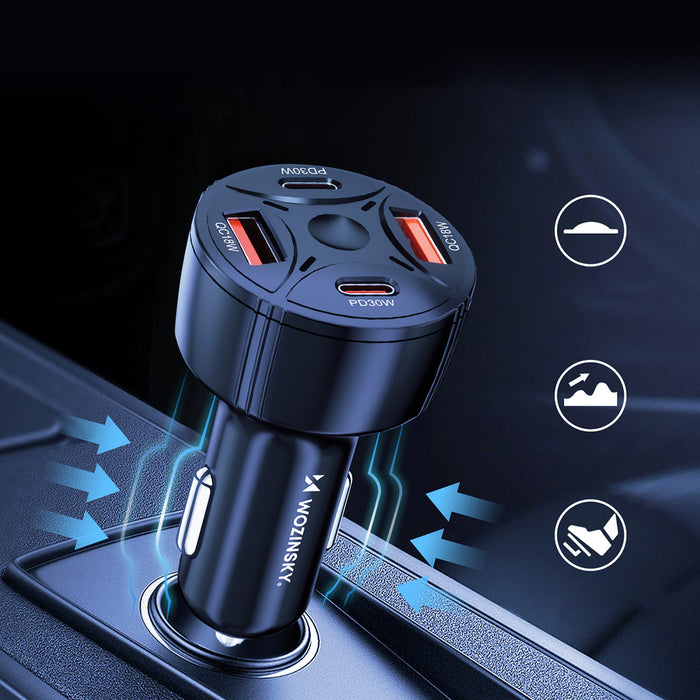 Wozinsky WLS-04 60W Car Charger 2xUSB-C 2xUSB-A - Black